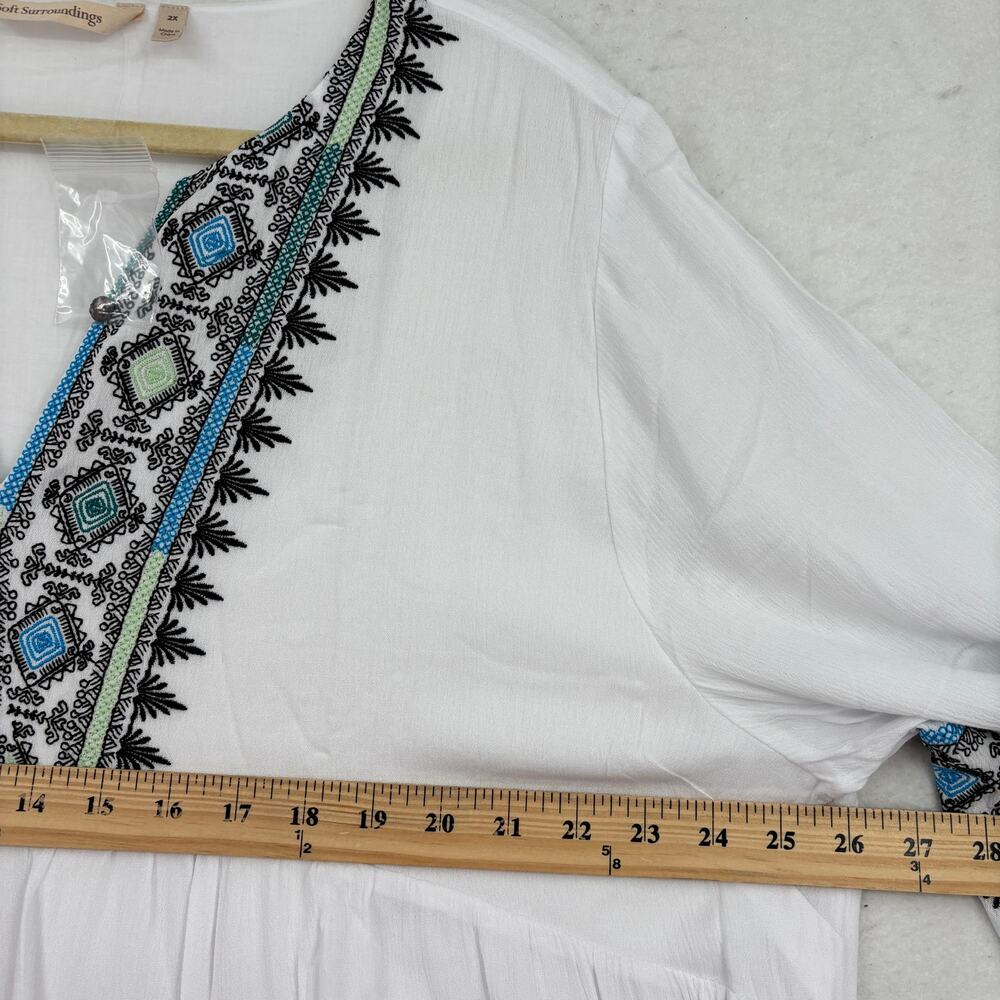 Soft Surroundings Boho Dress Size 2X White Embroidered Details 3/4 Sleeve Lined - Picture 11 of 13